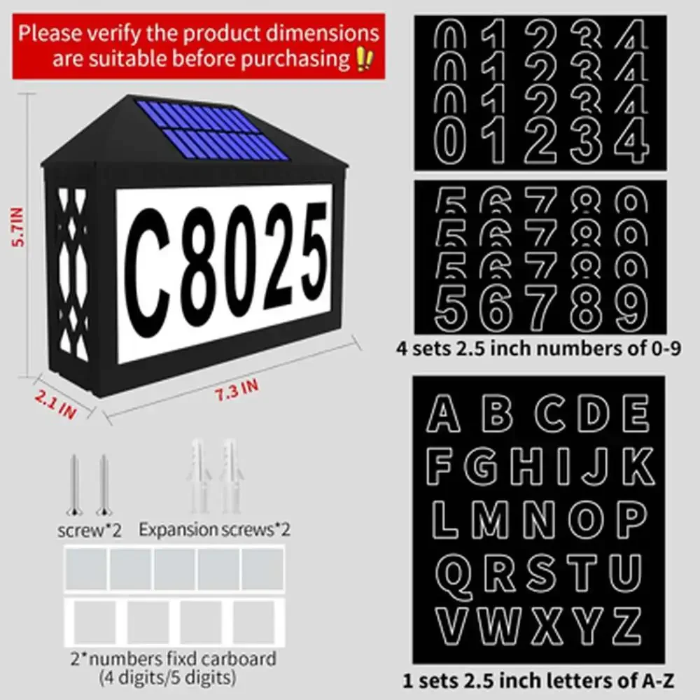 Solar House Numbers Lighted RGBW Solar Address Sign with Remote Waterproof For